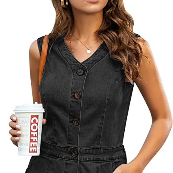 Black Denim Button-Down Dress - Picture 1 of 12